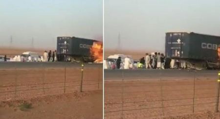 حريق في شاحنة على طريق الرياض السريع .. وهذا ما فعله سالكي الطريق – فيديو