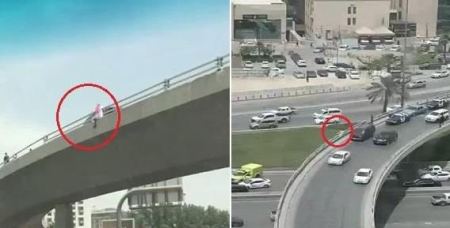 تفاصيل انتحار شاب من جسر ميدان القاهرة بالرياض - فيديو