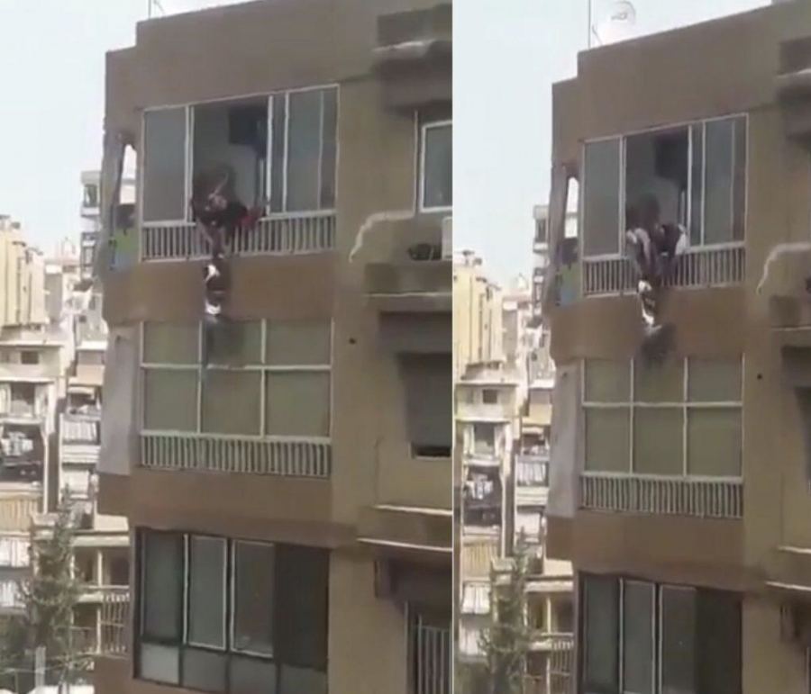 بالفيديو: خادمة تلقي نفسها من الطابق التاسع بلبنان.